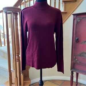 Coldwater Creek Silk And Cotton Ribbed Turtleneck Sweater Burgundy Sz Large